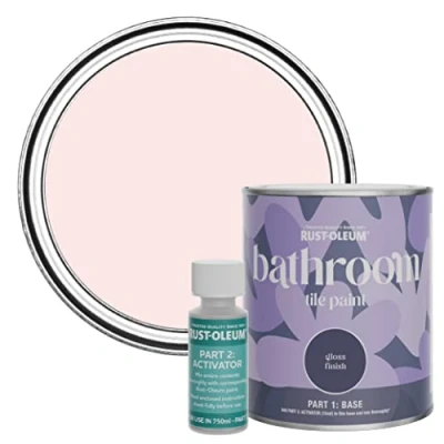 Image of Rust Oleum Pink Water Resistant Bathroom Tile Paint in Gloss Finish Strawberry Vanilla 750ml