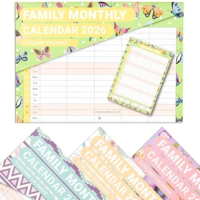 Image of evelay Family Calendar 2025 Month to View 5 Columns A3 When Open Hanging Wall Planner Organiser (Butterfly)