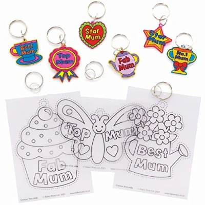 Image of Baker Ross Super Shrink Keyrings Pack of 10, Mother&#039;s Day Craft Key Rings for Kids to Colour in (FC408), Assorted, 19 x 12.5 1 cm