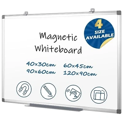 Image of Swansea Whiteboard Magnetic Board A2 Dry Wipe for Office School Home, Wall Mount, Aluminum Frame, 60x45cm