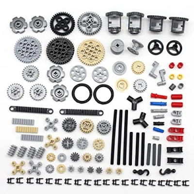 Image of Topica Technical Parts Cars Gears Axles Compatible with MOC Bricks, 116Pcs Cogs and Chain Link Connectors Crawlers Replacement Pack