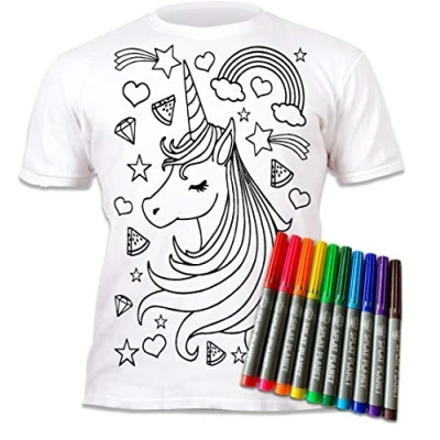 Image of Splat Planet Colour in Unicorn Stars T Shirt with 10 Non Toxic Washable Magic Pens and Wash Out (12 13 Years) White