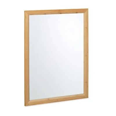 Image of Relaxdays Wall Mirror, Bamboo Frame, HxW 80 x 60 cm, Bathroom &amp; Guest Toilet, Hallway Bedroom, Living Room, Natural