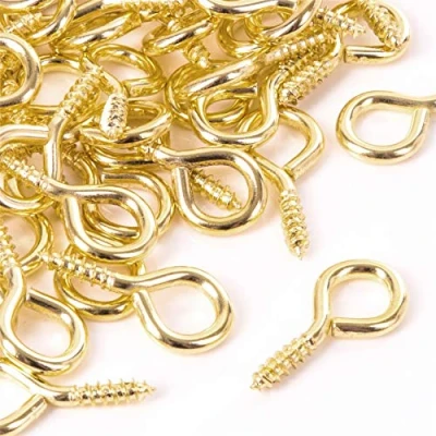 Image of 50x Brass Plated 30mm Screw in Vine Eyes Ideal for Garden Clothes Wire &amp; Hanging Picture Frames