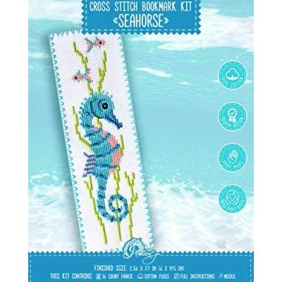 Image of Povitrulya Seahorse Cross Stitch Bookmark Kit Embroidery Set for DIY Book Marker
