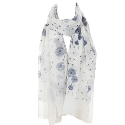 Image of Dandelion Celebrity Designer Scarf Women Shawl Wrap By London Scarfs (White)