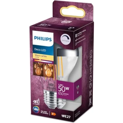 Image of Philips LED Premium Classic Dimmable A60 Crown Mirror Light Bulb [E27 Edison Screw] 7.2W 50W Equivalent, Warm White (2700K)