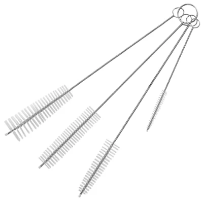 Image of TRIXES 4PC Long Bottle Brush Set 4PCS Nylon Straw Cleaner Pipe Brushes for Washing Hard to Clean Items Narrow Neck Water Bottles, Jars, Teapot Spouts White