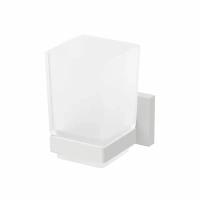 Image of Architeckt® Wall Mounted Toothbrush Holder Frosted Glass Square Tumbler Cup for Bathroom Lavatory Polished Chrome Mount Concealed Fixings Screws or Adhesive Accessory