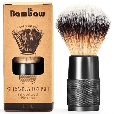 Image of Synthetic Shaving Brush Black Vegan Women and Mens Cream Eco Friendly Travel Bambaw