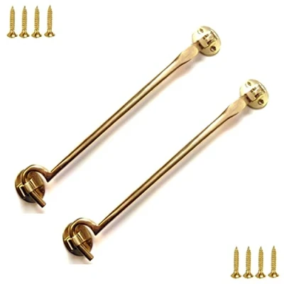 Image of TERF® 250mm Heavy Duty Polished Brass Cabin Door Hook and Eye Lock (10 inch) Cabinet Latch including Fixing Screw For Gate Window Closet Shed Pack of 2