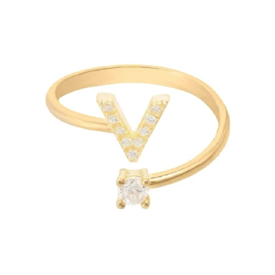 Image of Latelita Initial V Ring, Women&#039;s, Size: One Size, Yellow