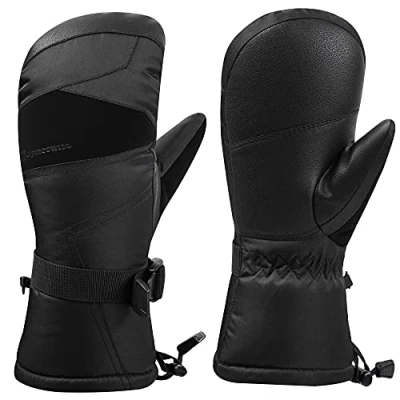 Image of alpine swiss Mens Waterproof Gauntlet Ski Mittens Winter Sport Gloves Snowboarding Windproof Warm 3M Thinsulate Black Large