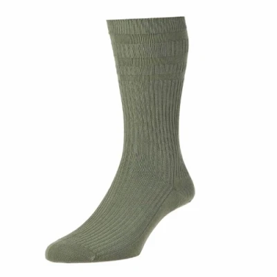 Image of HJ91 Hall MENS SOFTOP Non Elastic Cotton Rich Socks 6 11 Olive