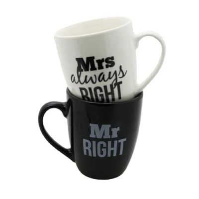 Image of #Winning Mr Right and Mrs Always Mug Set Dual Ceramic Novelty Coffee Cups