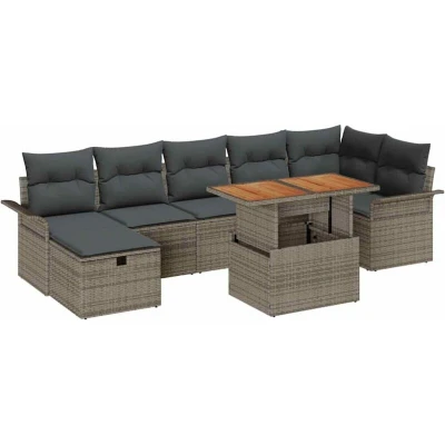 Image of vidaXL 8 Piece Garden Sofa Set with Cushions Grey Poly Rattan