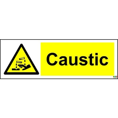 Image of Warning Caustic Safety Sign Self Adhesive Sticker 150mm x 50mm