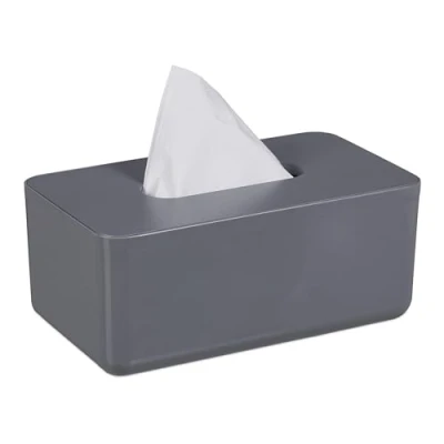 Image of Relaxdays Tissue Box with Bamboo Lid, for Bathroom, Hankie Container, Modern Design, HxWxD: 10x23x13 cm, Plastic, Grey