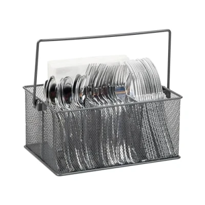 Image of Mind Reader Utensil Holder, Metal, Gray, 4 Compartments