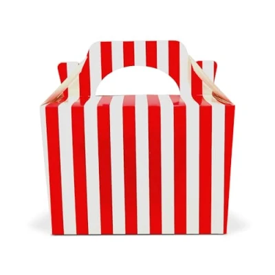 Image of Lotus 10 x Children/Kids Red Striped Party Boxes Carry Food Meal Fun Picnic Birthday Wedding Favour/Baby Shower Halloween Trick or Treat Box Loot Bag (Red)
