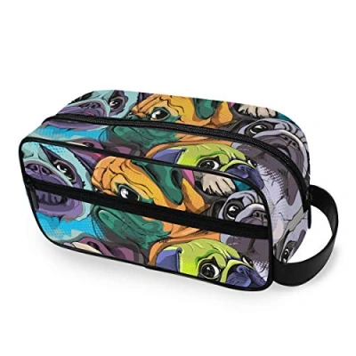Image of Moyyo Kawaii Pugs Animal Toiletry Bag Portable Wash Travel Hanging Cosmetic Gym Camping for Women Mens Girls Kids