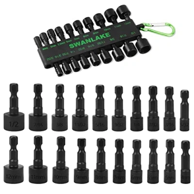 Image of SWANLAKE 20 Pcs Nut Driver Set, 1/4&#039;&#039; Hex Shank Quick Change Socket Kit