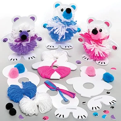Image of Baker Ross FE974 Snow Bear Pom Decoration Kits Pack of 3, Christmas Crafts, Decorations for Children to Make, Decorate and Display, Creative Activities Kids