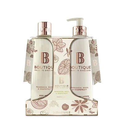 Image of Boutique Mandarin, Basil &amp; Grapefruit Body Duo Set 1 x Hand Wash lotion 500ml Essential Oils Vegan Made In England
