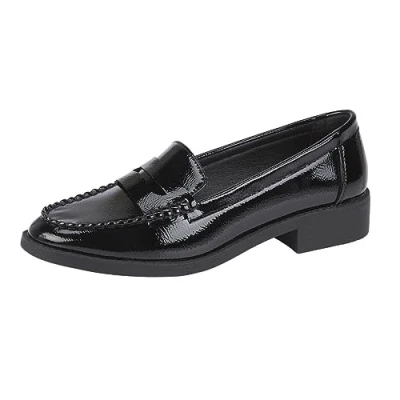 Image of Ladies Black Loafers Womens Memory Foam Low Heel Shiny Work Office Pumps Slip ON Shoe Size UK 5