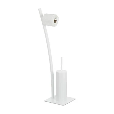 Image of Relaxdays Bathroom Accessory Set with Toilet Paper &amp; Brush Holder + Brush, Hygienic, HxWxD: 78x29x20 cm, White