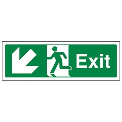 Image of VSafety Exit Arrow Down Left Sign Landscape 300mm x 100mm 1mm Rigid Plastic