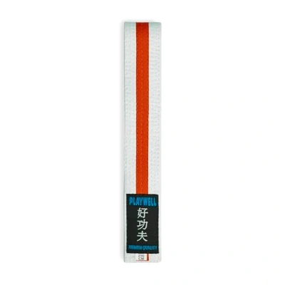Image of Playwell Martial Arts Cotton Striped Coloured Grading Belt White With Orange Stripe (220cm)