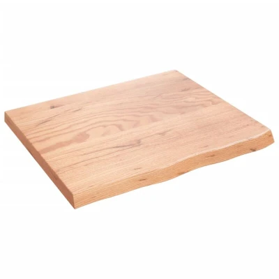 Image of vidaXL Light Brown Wall Shelf, 60x50x4 cm Treated Solid Wood Oak, Rustic Style, Handmade with Live Edge, Versatile Use For Home &amp; Office, Supports Maximum Load of 24 Kg