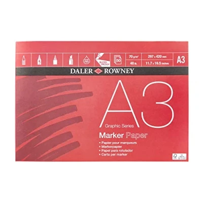 Image of Daler Rowney Graphic Series Marker 70gsm A4 Paper Pad, Smooth Surface, Glued 1 Side, 50 White Sheets, Ideal for Professional Artists &amp; Students