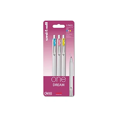 Image of Uni Ball On Point One Dream UMN S 05 Retractable Gel Pens. Premium 0.5mm Rollerball Tip for Super Smooth Handwriting. Contemporary Compact Design Perfect Note Taking. Pack Of 3 Assorted Colours