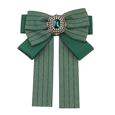 Image of Elerevyo Bow Ties Striped Pre Tied Long Tail Ribbon Brooch Pin for Women Fashion Green One Size