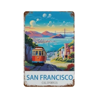 Image of Metal Tin Sign,San Francisco California,Tin Sign Vintage Bar Kitchen Garage Cave Home Wall Funny Decor Retro Sign(15x30cm）6x12 inch A4