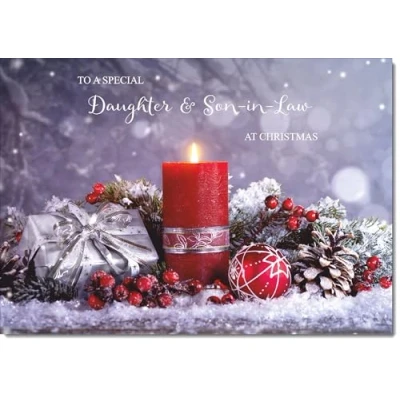 Image of doodlecards Daughter and Son in Law Christmas Card Festive Red Candle Large A4 Size for &amp; with Plain Envelope