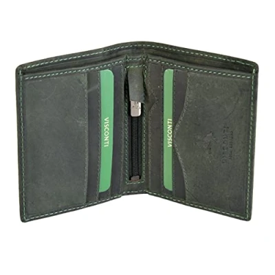 Image of VISCONTI RFID Men&#039;s Slim Distressed Oil Leather Wallet 705 (Oil Green)