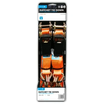 Image of Simply RTD002 Ratchet Tie Downs Pack of 2 High Break Strength 700kg Certified by TUB &amp; GS Easy to Use 5m x 25mm Length