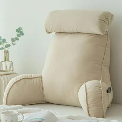 Image of DTREEL Reading Pillow,Lumbar Cushion,Cuddle Cushion,Backrest Support Pillow,Multifunctional Sofa And Bedside Cushion,Great For Bed Reading,Relaxing,Watching TV(B,75x40x50CM (with headrest))