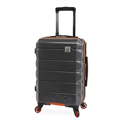 Image of Nautica Quest Hardside Spinner Luggage, Grey/Orange, Carry On 21 Inch, Luggage