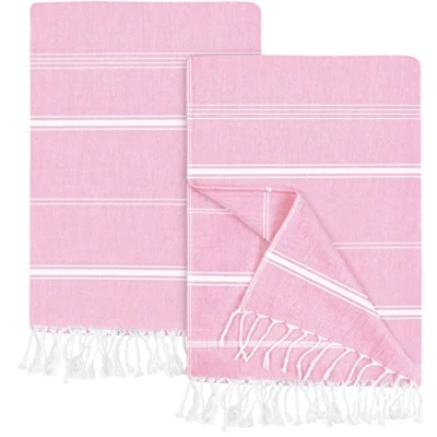 Image of Utopia Towels 2 Pack Turkish Beach Towel (100 x 180 cm) 100% Cotton Oversized Sand Free Lightweight Quick Dry Towel, Prewashed for Soft Feel, Large Peshtemal Travel (Pink)