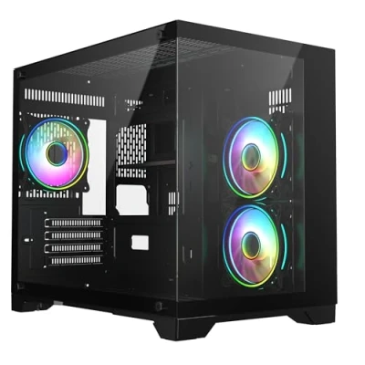 Image of CiT Concept Black Dual Tempered Glass Panelling Micro ATX PC Gaming Cube with 6 Port PWM Fan Controller and 3 x Tornado Infinity 120mm ARGB Ring Fans Included