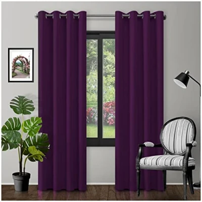 Image of GC GAVENO CAVAILIA Eyelet Top Blackout Curtains Large Door Thermal Insulated Panels For Bedroom/Living Room, Aubergine, 90X90 Inch