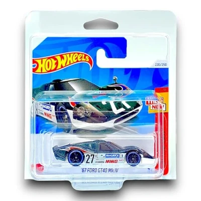 Image of Hot Wheels &#039;67 Ford GT40 Mk.IV (Metallic Dark Green &amp; White) 5/10 Then and Now 2024 220/250 (Short Card) includes a KLAS Car Keeper Protector Case HTC69