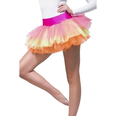 Image of Smiffys Tutu Underskirt, Multi Coloured Neon, Layered, 1980&#039;s Fancy Dress, Adult Dress Up Accessories
