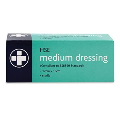 Image of Reliance Medical Medium Sterile HSE Dressing in Box, 12cm x 12cm, Ideal for First Aid Emergencies, Wound Care, and Kit Refills (Pack of 10)