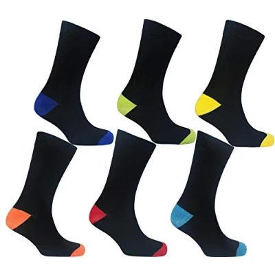 Image of Sock Stack 6 Pack Mens Socks Luxury Cotton Rich Smart Breathable Designer Stripe Argyle Plain Black Casual Wear UK 11, Black/Multi