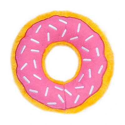 Image of ZippyPaws Original Donutz No Stuffing Squeaky Plush Dog Toy Strawberry